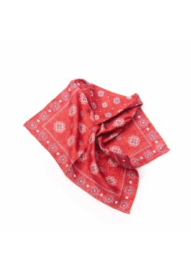 Red Medallion/Floret Neat Print Reversible Pocket Square 