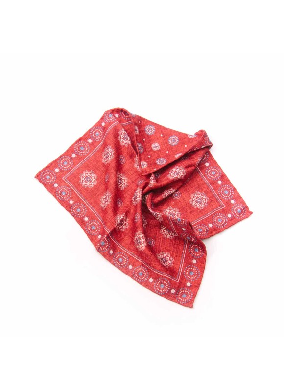 Red Medallion/Floret Neat Print Reversible Pocket Square