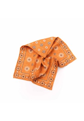 Rust Medallion/Floret Neat Print Reversible Pocket Square 