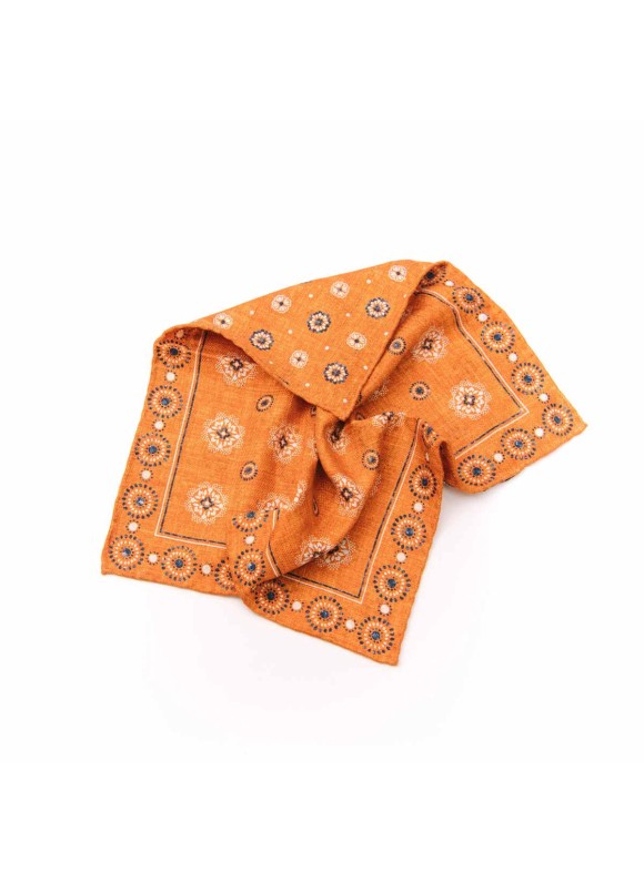 Rust Medallion/Floret Neat Print Reversible Pocket Square