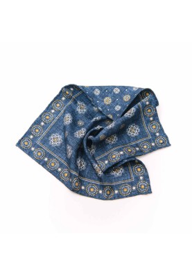 Denim Medallion/Floret Neat Print Reversible Pocket Square 