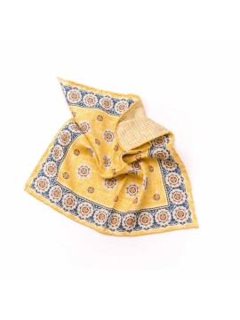 Yellow/Rust Medallions/Houndstooth  Print Reversible Pocket Square