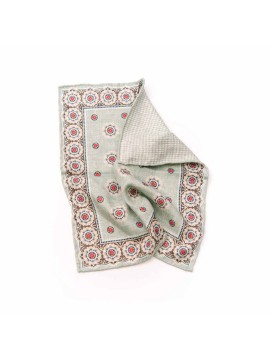 Mint/Red Medallions/Houndstooth  Print Reversible Pocket Square
