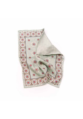 Mint/Red Medallions/Houndstooth  Print Reversible Pocket Square 