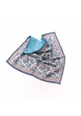 Blue Pine Paisley Print/Solid Blue Reversible Pocket Square 