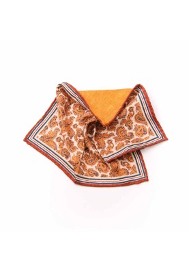 Rust Pine Paisley Print/Solid Rust Reversible Pocket Square 