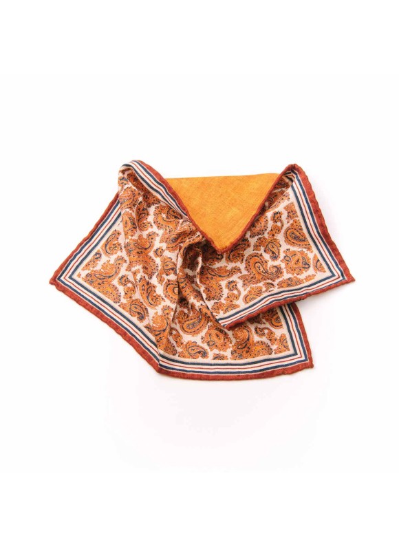 Rust Pine Paisley Print/Solid Rust Reversible Pocket Square