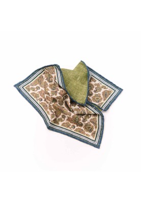 Green Pine Paisley Print/Solid Green Reversible Pocket Square 