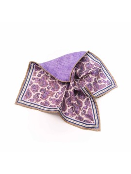  Purple Pine Paisley Print/Solid Purple Reversible Pocket Square