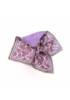  Purple Pine Paisley Print/Solid Purple Reversible Pocket Square 