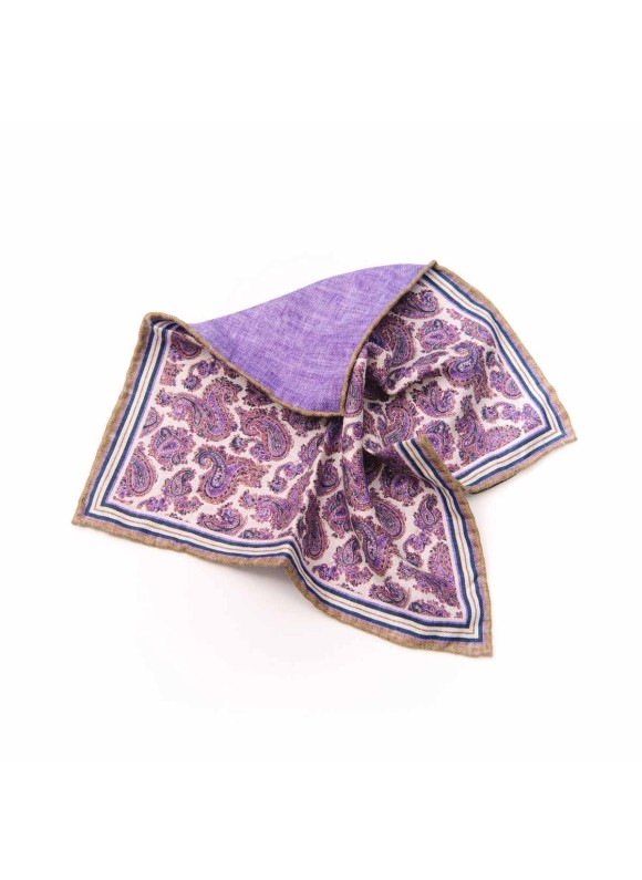  Purple Pine Paisley Print/Solid Purple Reversible Pocket Square