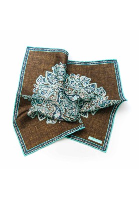 Brown/Turq Persian Print Pocket Square 