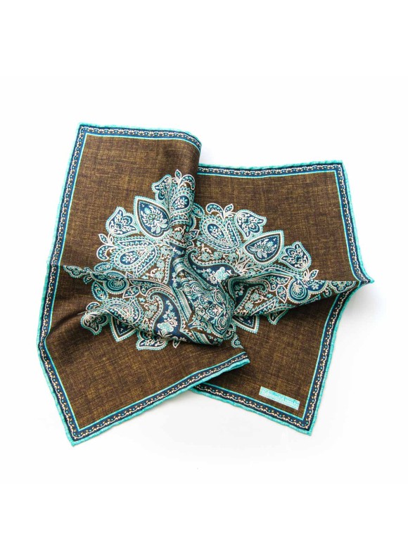 Brown/Turq Persian Print Pocket Square