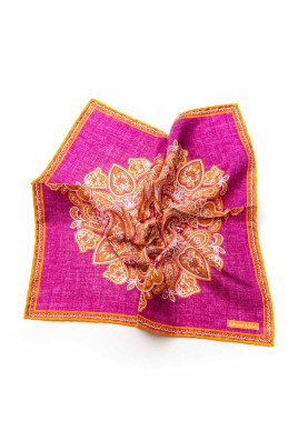 Magenta/Orange Persian Print Pocket Square 