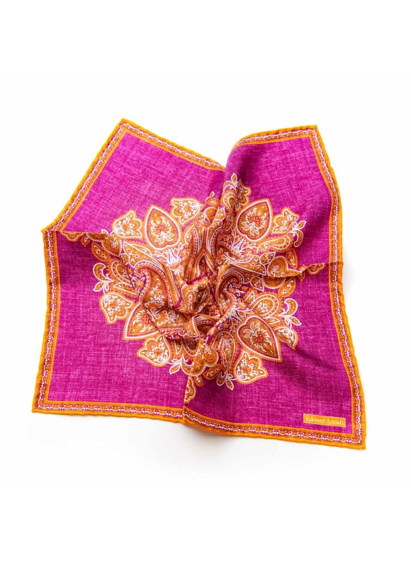 Magenta/Orange Persian Print Pocket Square