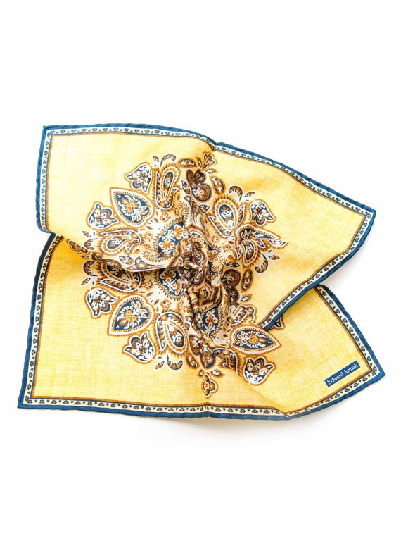 Yellow/Brown Persian Print Pocket Square