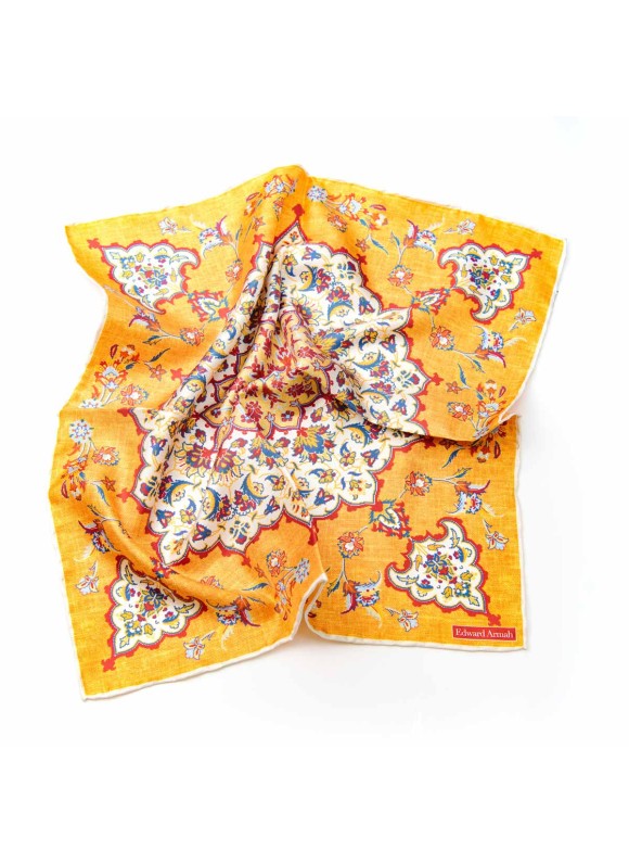 Orange/Champagne Persian Print Pocket Square