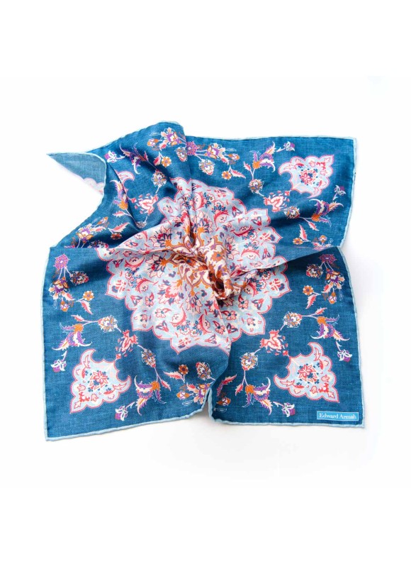 Denim/Powder Blue Persian Print Pocket Square