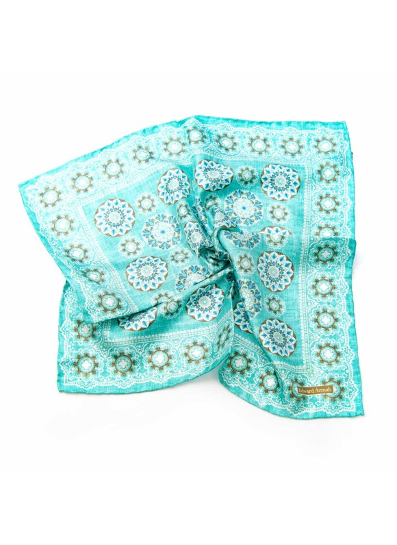 Lt. Sea Green/Olive Medallions Print Pocket Square