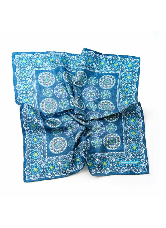 Denim/Blue Medallions Print Pocket Square