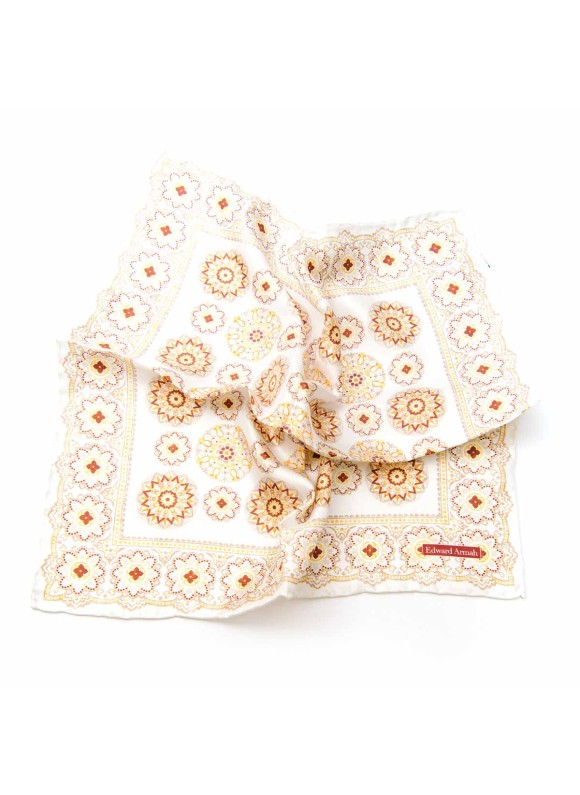 Beige/Rust Medallions Print Pocket Square