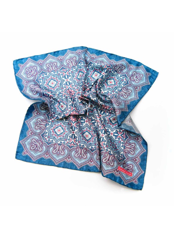 Blue/White Persian Print Pocket Square