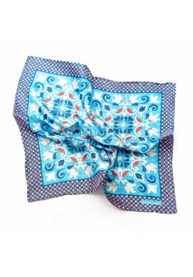 Sky/Denim/Red  Persian Print Pocket Square 