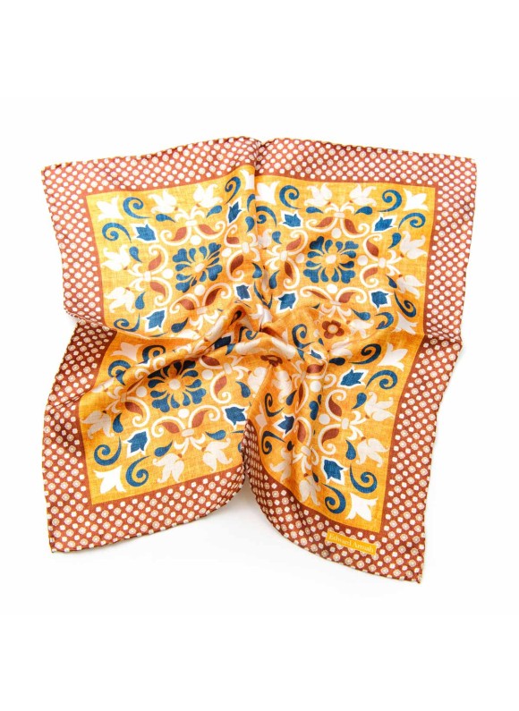 Burnt Orange/Sienna/Denim Persian Print Pocket Square