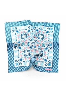 Off White/Blue/Rose Persian Print Pocket Square 