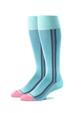 Ice Blue/Pink Oc Solid With Pattern Stripe On Sides  Socks