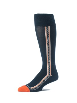 Navy/Orange Oc Solid With Pattern Stripe On Sides Socks
