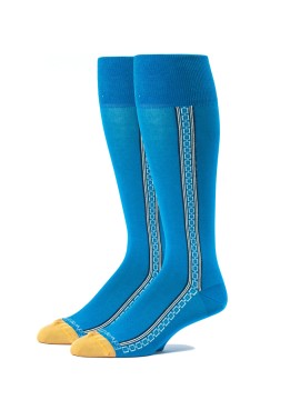 Blue/Mustard Oc Solid With Pattern Stripe On Sides  Socks