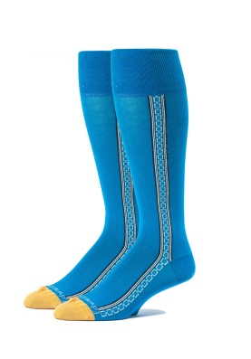 Blue/Mustard Oc Solid With Pattern Stripe On Sides  Socks 