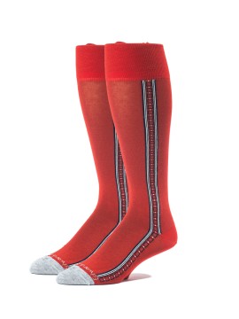 Red/Grey Oc Solid With Pattern Stripe On Sides  Socks