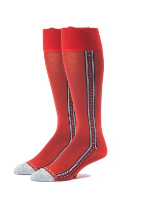 Red/Grey Oc Solid With Pattern Stripe On Sides  Socks 