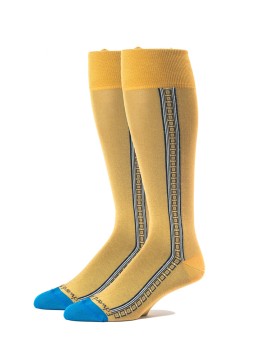 Mustard/Blue Oc Solid With Pattern Stripe On Sides  Socks