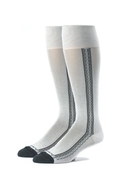 Sand/Navy Oc Solid With Pattern Stripe On Sides  Socks