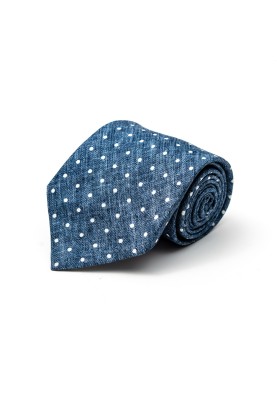 Denim/White Polka Dots Silk Shappe Diamante Print Tie 