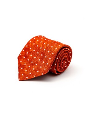 Rust/White Polka Dots Silk Shappe Diamante Print Tie 