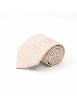 Khaki/White Polka Dots Silk Shappe Diamante Print Tie