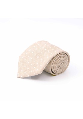 Khaki/White Polka Dots Silk Shappe Diamante Print Tie 