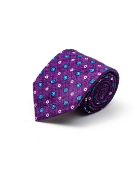 Purple/Blue Floret Neat Silk Shappe Diamante Print Tie