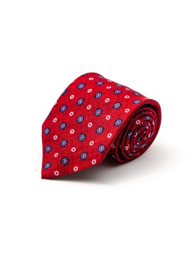 Crimson/Blue Floret Neat Silk Shappe Diamante Print Tie