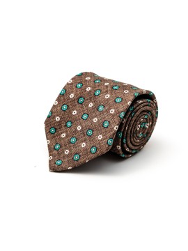 Brown/Mint Floret Neat Silk Shappe Diamante Print Tie