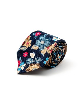 Navy Floral Silk Shappe Diamante Print Tie