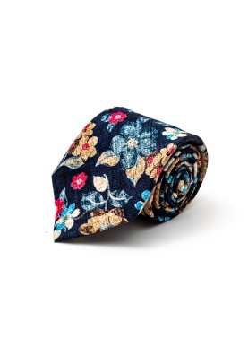 Navy Floral Silk Shappe Diamante Print Tie 