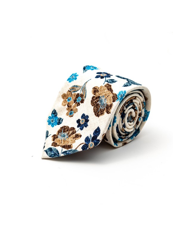 Off- White Floral Silk Shappe Diamante Print Tie