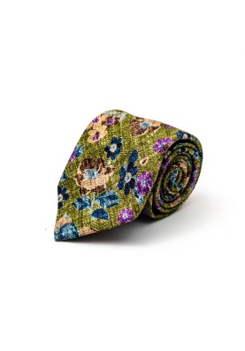 Asparagus Floral Silk Shappe Diamante Print Tie 