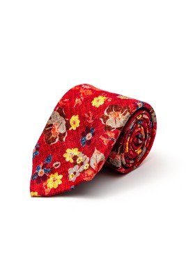 Crimson Floral Silk Shappe Diamante Print Tie 