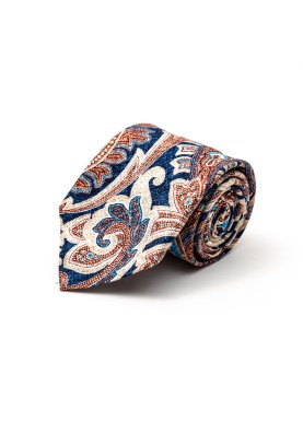 Brown/Denim/Deep Sky Blue Paisley Silk Shappe Diamante Print Tie 